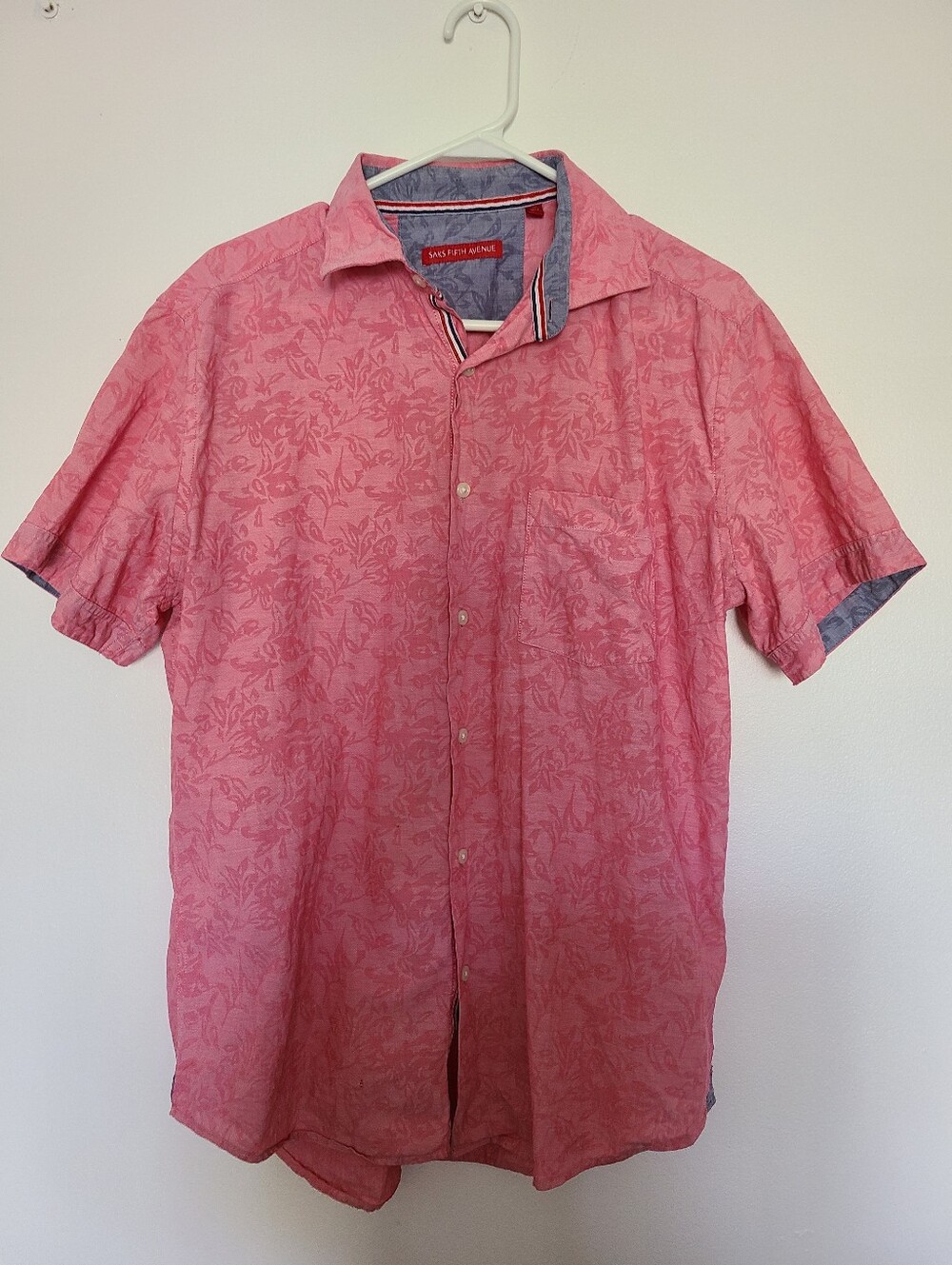 Saks Fifth Avenue Pink Floral Short-Sleeve Button-Down Shirt Mens Large
